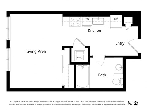 Floor plan for studio, 1 bath, 502 sqft